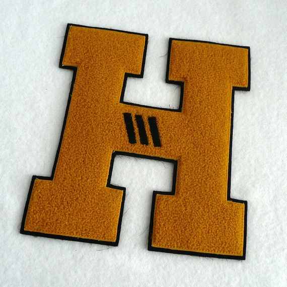 Varsity Letter H Three Stripe Gold Black by SweetRiceVintage