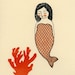pink mermaid with coral gocco screen print