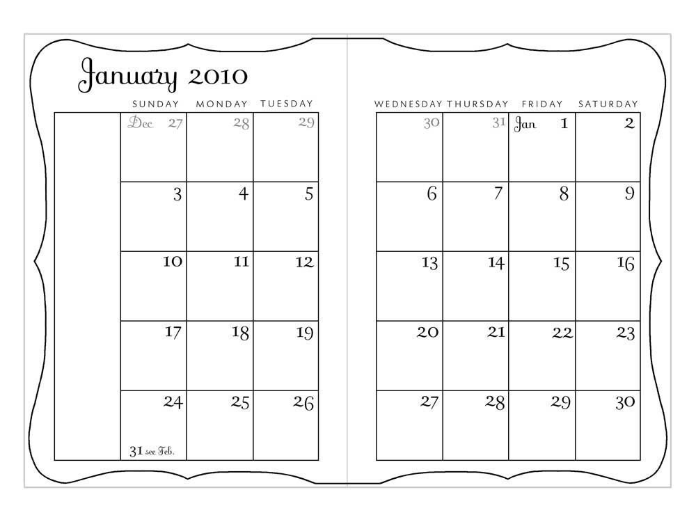 2010 Calendar pdf Printable 5 x 7 Monthly Calendar Planner