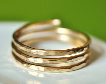 TRINITY solid 14K gold wire wrap ring custom sized and adjustable (closed band)