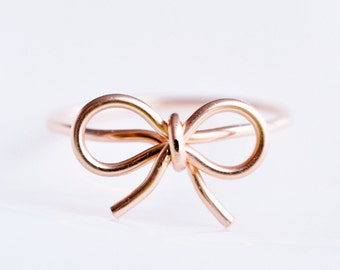 TINY BOW ring - 14k Rose gold filled wire wrap