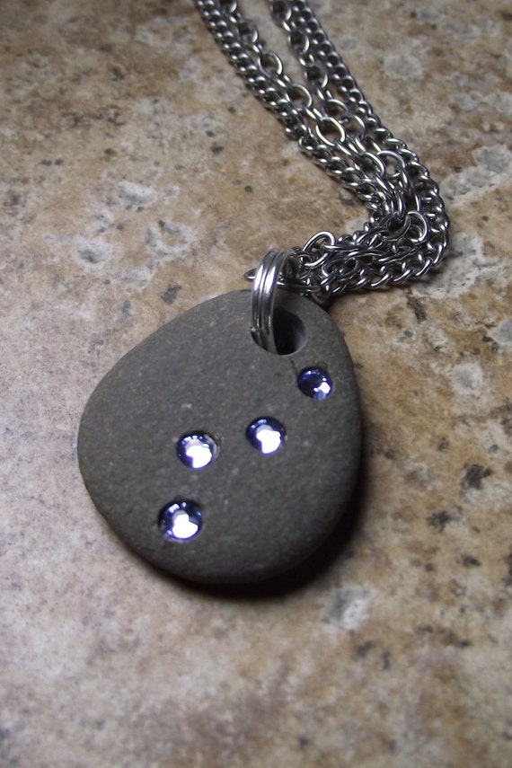 SALE - Beach Stone Jewelry - Path of Enlightenment - Beach Rock and Swarovski Crystal Necklace