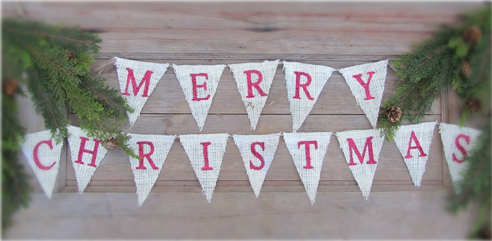 MERRY CHRISTMAS....Mini Glittered Burlap Banner