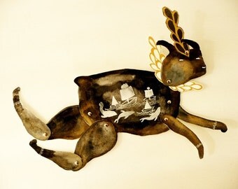 Leaping Sea Rabbit DIY or Constructed Articulated Paper Doll / Hinged Beasts Series