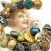 RESERVED 1800s dog BUTTON charm bracelet, Antique Victorian flower with green & gold buttons, 8.5" jewelry. Reserved for CVickers.