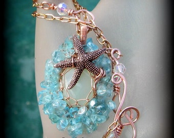 Aqua Blue Apatite Sea Star Necklace
