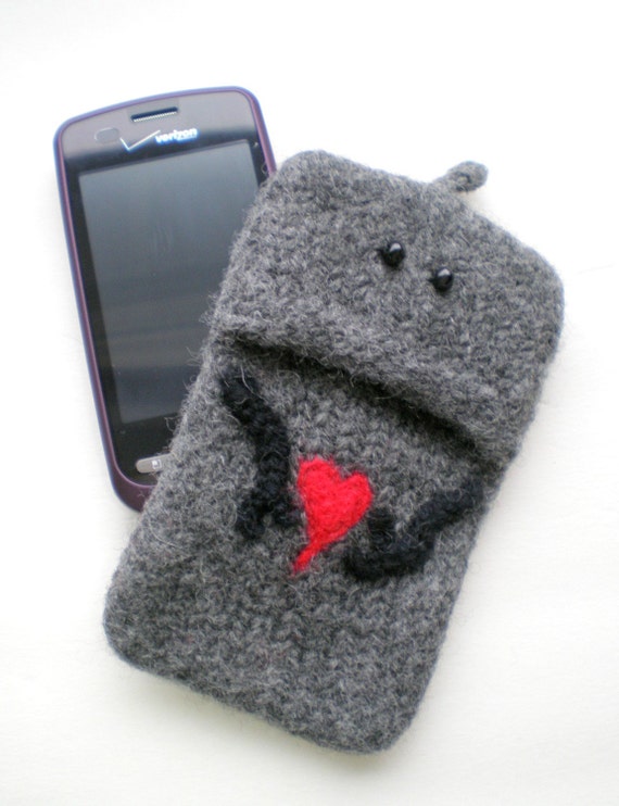 iPhone Case, Driod Razr, Samsung Felted Case - Hand Knit Felted Wool - Choice of Robot