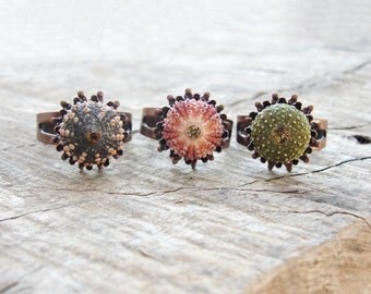 Sea Urchin Ring - Mini Copper Ring - Pink Green Brown - Pick Your Color