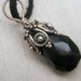 Black faceted briolette with Bali silver cup wirewrapped pendant with large bail handmade, black chalcedony briolette, OOAK, rusteam, uniqu