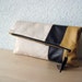 Leather Clutch in Italian Leather and Beige Linen - Indie Patchwork Series