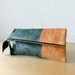 Leather Clutch in Dark Green and Salmon Colour Italian Leather