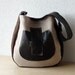 Leather Handle Hobo Bag in Beige Canvas, European Wool and Brown Italian Leather
