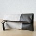 Leather Clutch in Misty Grey Cow Leather and Upholstery European Natural Linen - Indie Patchwork Series