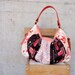 Modern Patchwork Pleated Bag with Italian Leather Handle in Pink - Le Jardin des Fleurs Series - Orange and Brown Colour