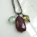 Simple 18 carat Raw Red Ruby Slab, Whiskey Quartz, Moss Aquamarine focal necklace, Sterling chain...