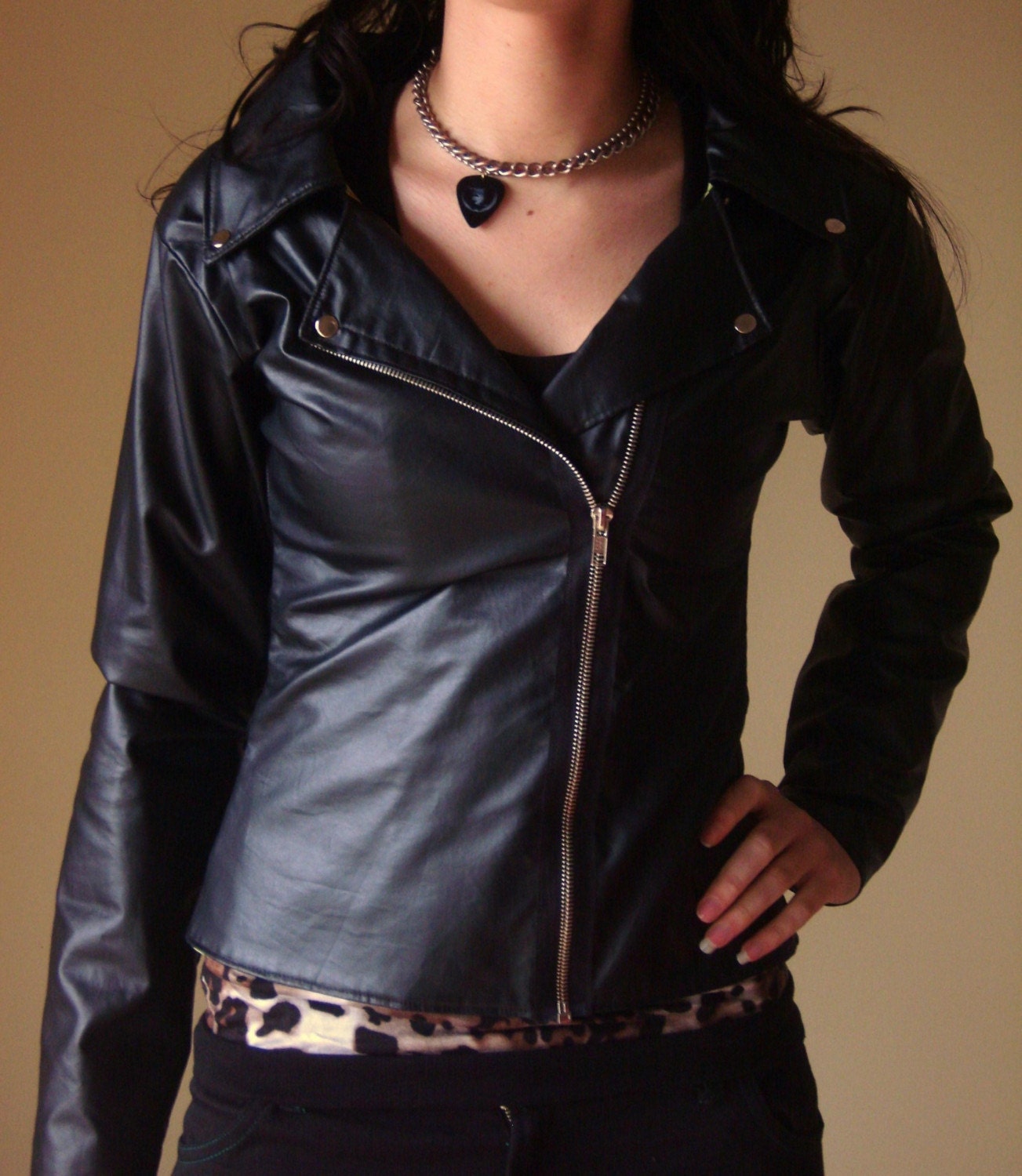 Faux leather vegan motorcycle jacket