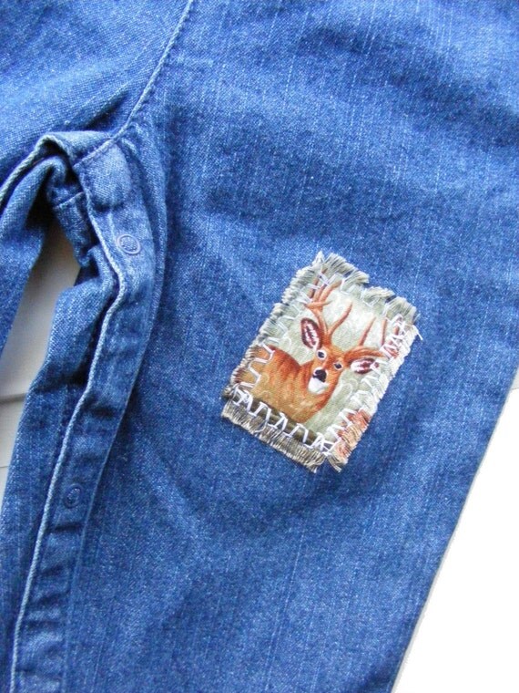 Baby Boys Denim Bibs Overalls Embroidered 'Lil Hunting