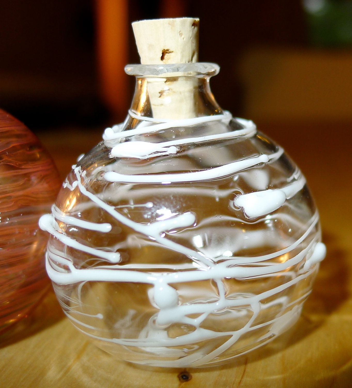 Small White Wrapped Glass Bottle Hand Blown by JGGlassProductions