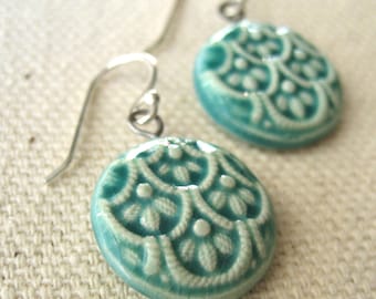 scallop earrings, aqua ... porcelain jewelry by Sofia Masri