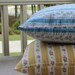 Vintage Pillow Tick - Pillow Cover - Blue Gray Stripes - Pink Flowers