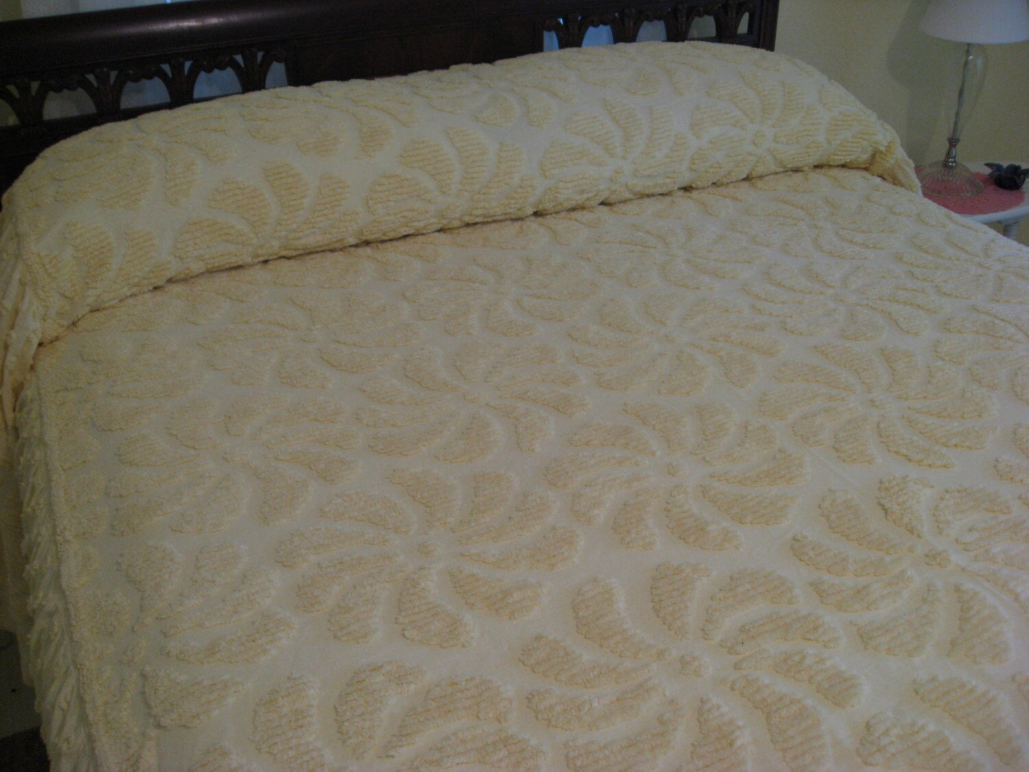 Vintage Yellow Chenille Bedspread Shabby Chic Cottage