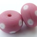 Raspberry Pink Summer Polka Pair Lampwork Beads Stonewashed