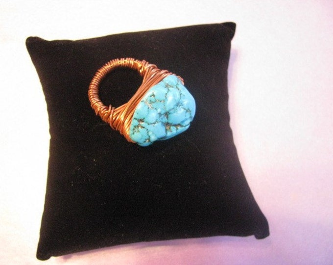 Copper Ring * Turquoise Ring * Wire Wrapped * Size 8 and a half Ring *