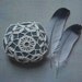 Crocheted Lace Beach Stone, Beige, Gray Stone, Handmade
