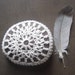 Crocheted Lace Stone, Collectible, Handmade, Art, Home Decor, Original, White Thread, Brown Stone
