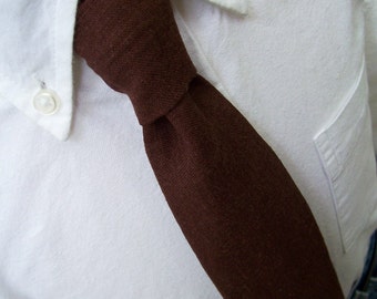 Chocolate Brown Linen Necktie Men or Boys Tie