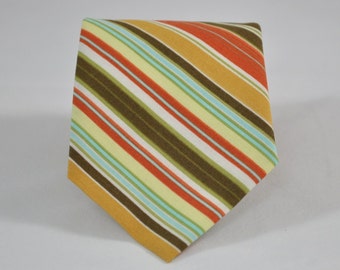 Men's Tie Olive and Orange Stripe - Fall Necktie - Thanksgiving