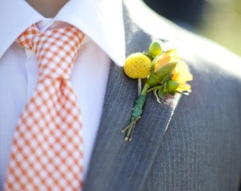 Men's Tie Orange Gingham Necktie for Children or Men Fall Wedding
