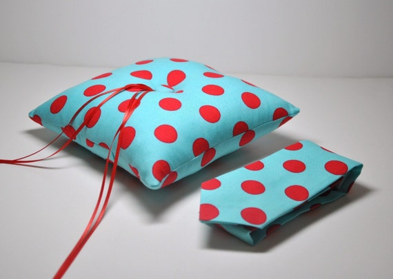 Modern Wedding Ring Bearer Set Red and Aqua Blue by MeandMatilda