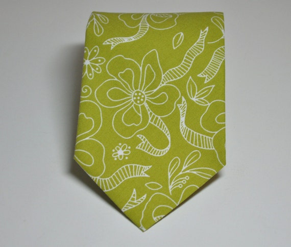 Mens Neckties Chartreuse Green Ribbon Floral by MeandMatilda