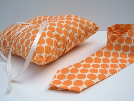 Modern Wedding Ring Bearer Set Tangerine Big Dots Necktie and