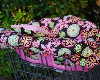 Shopping Cart Cover for Girl Custom by Tinder Designs Boutique - Carnival Bloom with pink Minky Dot Pillow