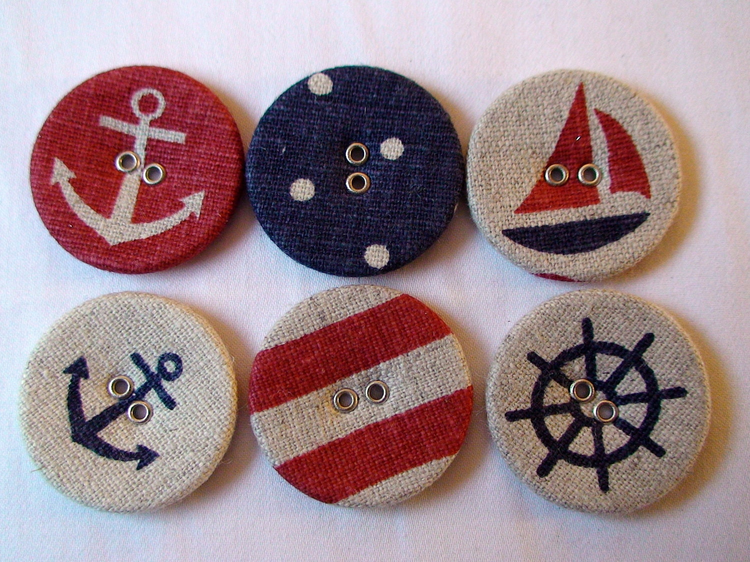 Nautical Printed Fabric Buttons Set of 6