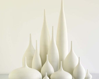 Grand Collection of 12 modern white matte ceramic vases by sara paloma ceramics and pottery large white modern bud vase sarapaloma