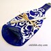 Flattened Eco Friendly Blue Wine Bottle Cheese Tray Painted Design in White (Upcycled,Recycled)