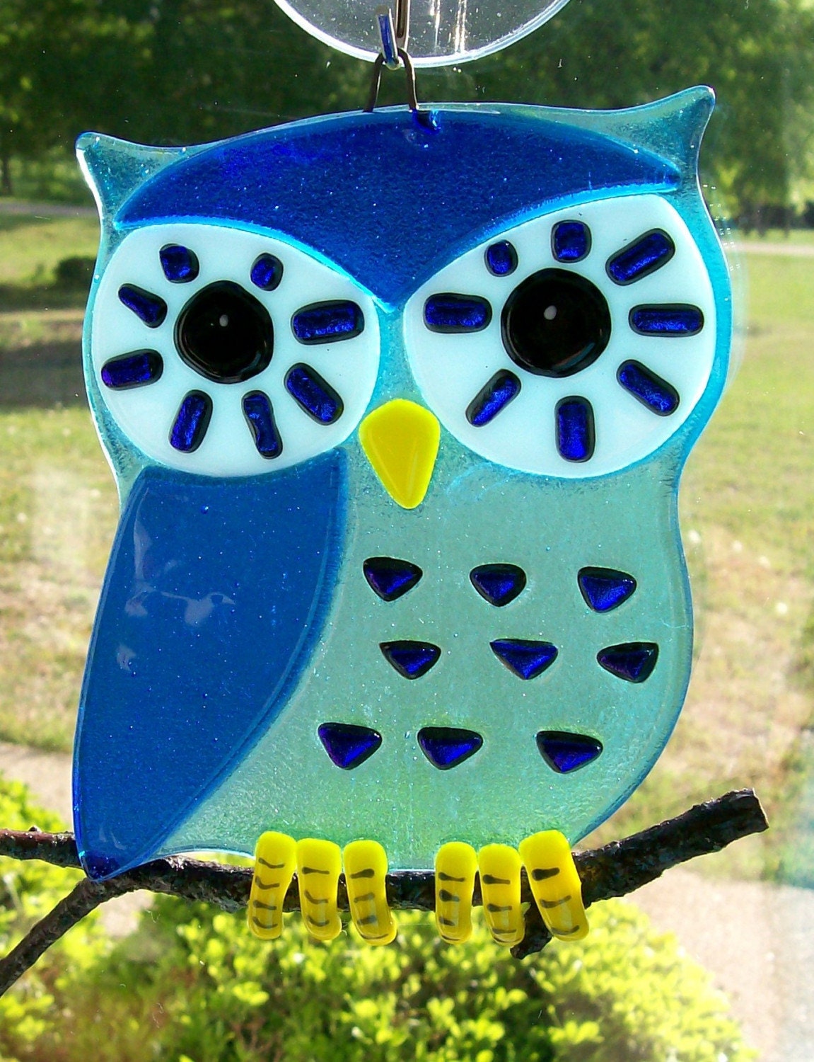 Suncatcher Fused Glass Owl Turquoise