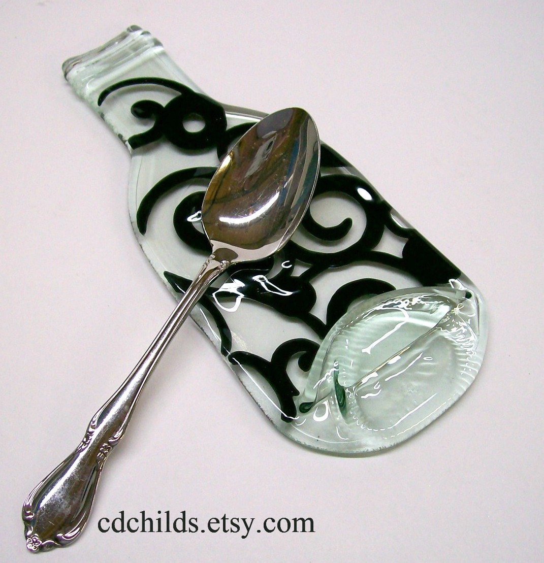 Fused Glass Bottle Spoon Rest Swirl Pattern by CDChilds on Etsy