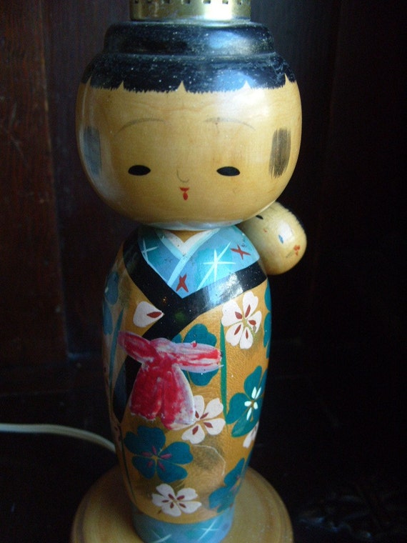 Vintage Wooden Kokeshi Doll Lamp HARD TO FIND