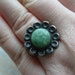 FREE SHIPPING Vintage Ring Silvertone with Green Center Agate Stone