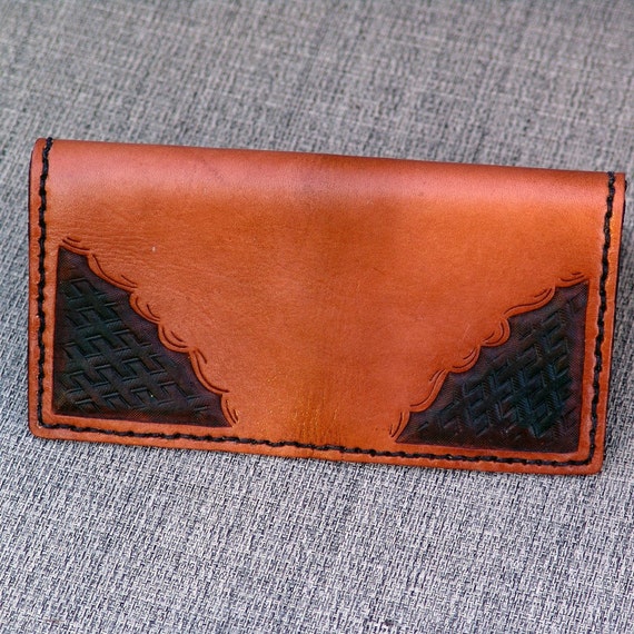 Hand Tooled Brown Leather Roper Wallet by DavidsLederLaden on Etsy