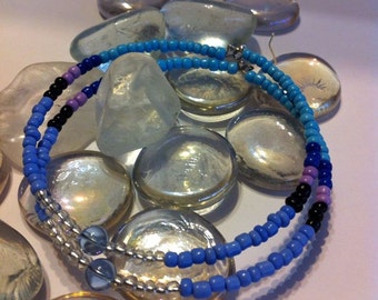 Blue Skies Hand Beaded hoop earrings... Free Shipping