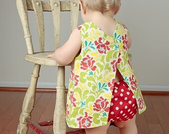 PDF Dress Pattern - Easy Reversible Baby Dress Sewing Pattern with Open Back