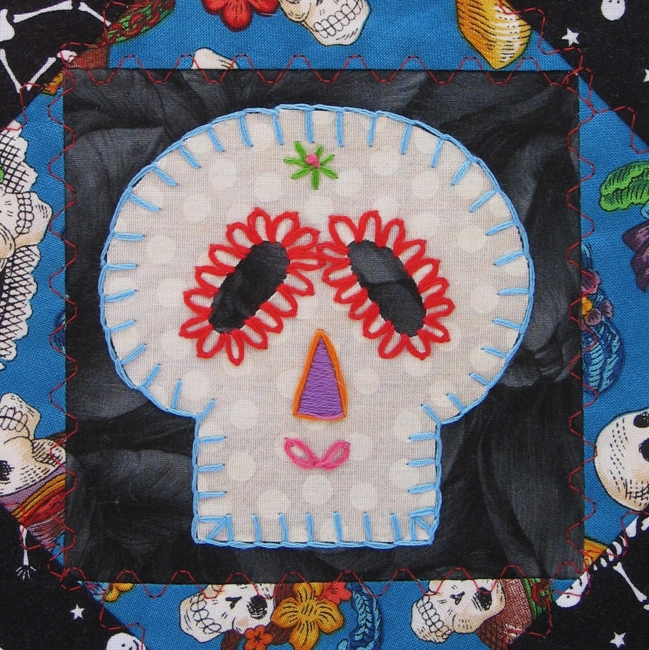 Sugar Skull Quilt Blue Day of the Dead