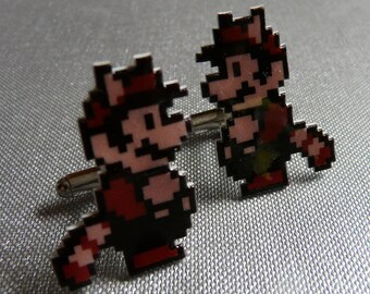 fly mario to the moon - super mario 3 raccoon mario cufflinks