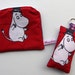 Pretty blue red zippered coin purse pouch and a matching key ring with Moomins