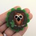 Pretty brown green owl pin brooch wool felt